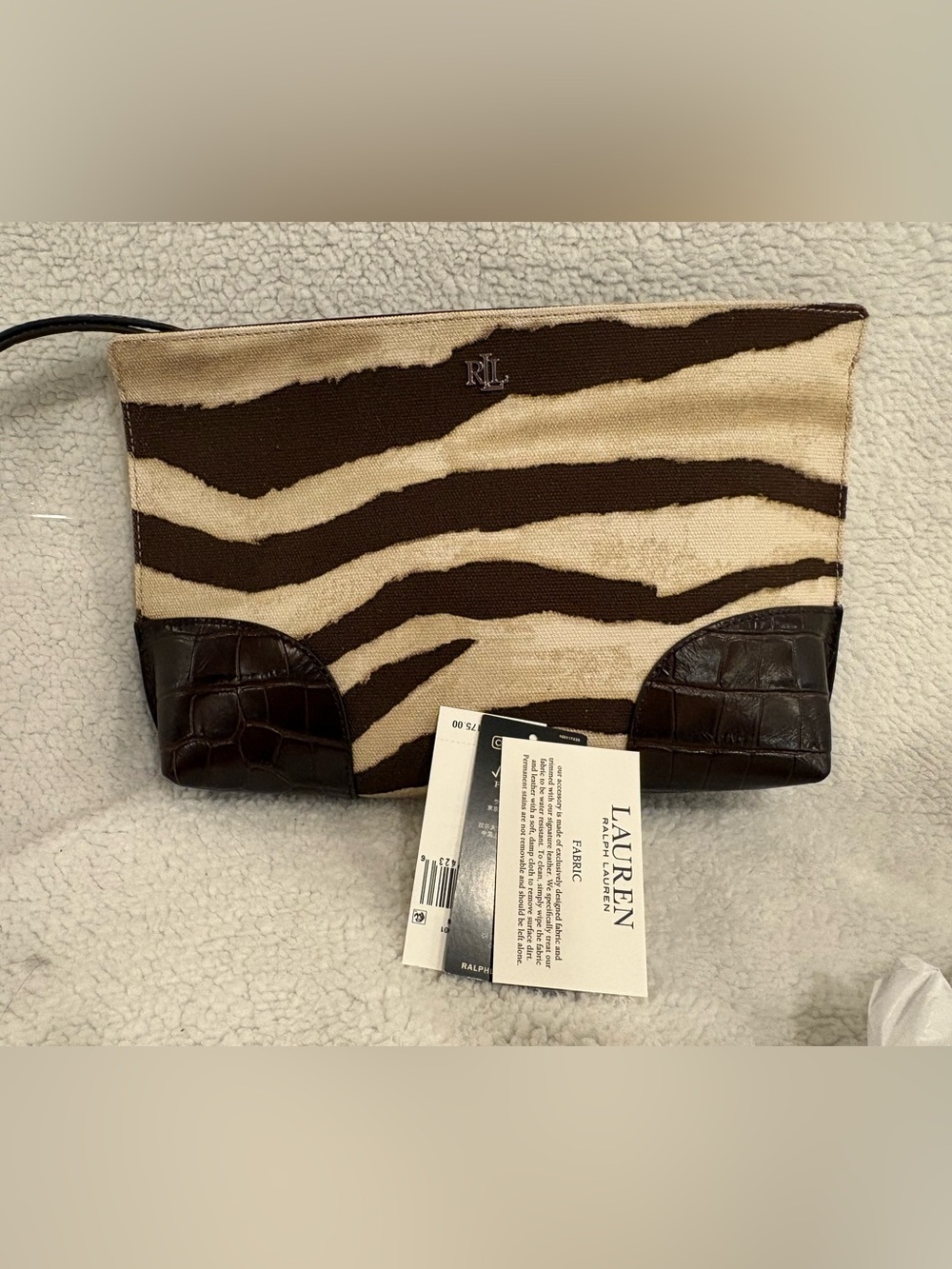 Ralph Lauren Zebra-Print Canvas & Leather Large Pouch NWT - Picture 5 of 6